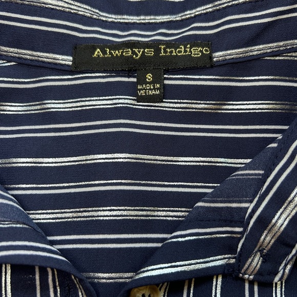 NWT Always Indigo Blue Stripped Button Up Womens Small Created In L.A - Picture 8 of 11